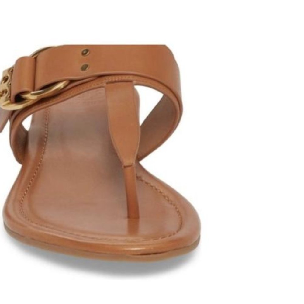 TORY BURCH MARSDEN FLAT THONG SANDALS TAN LEATHER - Picture 4 of 9